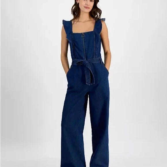 19. Tinseltown Blue Jumpsuit with Wide-Leg Palazzo Style Size Large - Picture 1 of 13